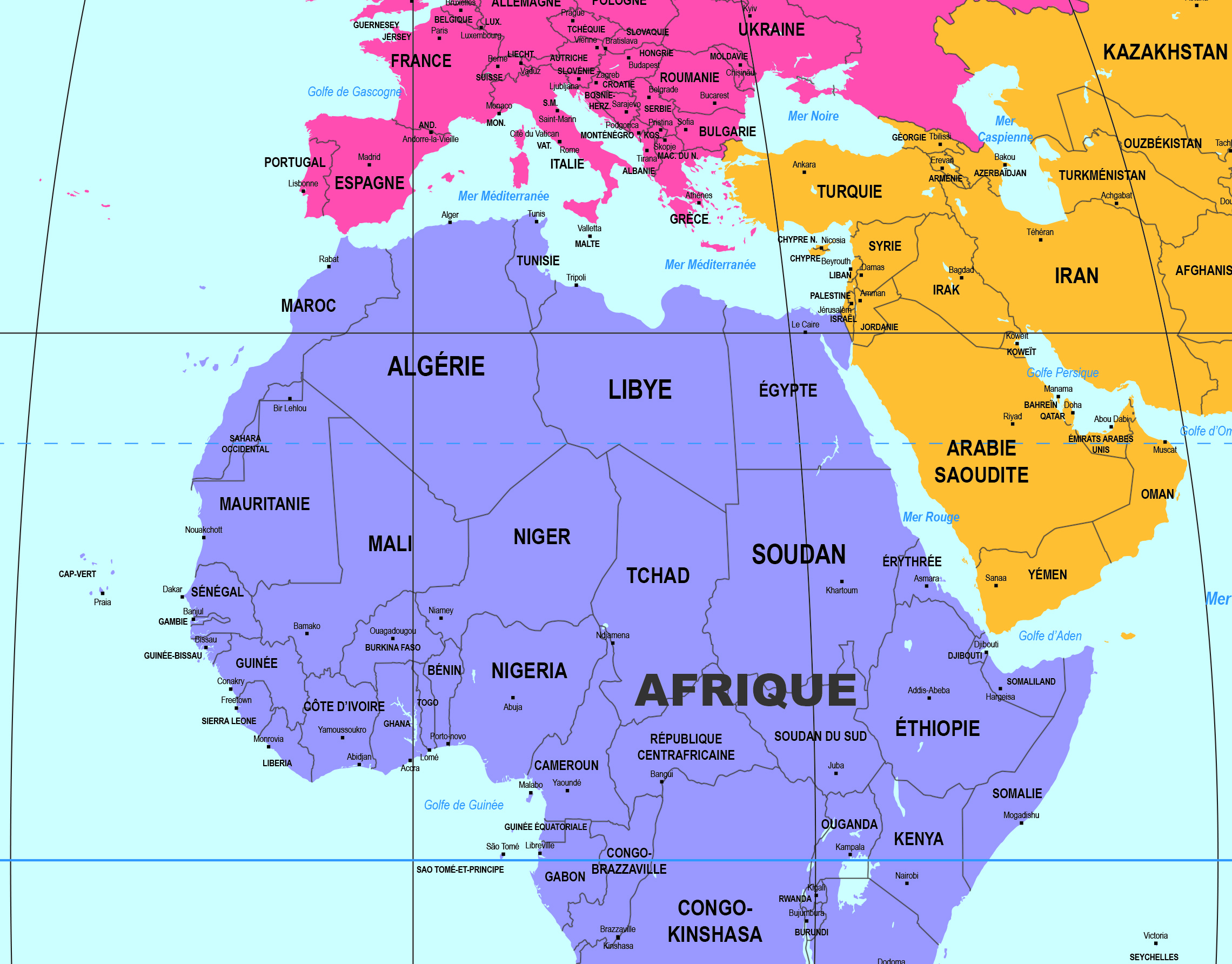 Détail de la carte du monde Equal Earth Educational, avec les noms du visuel français du fournisseur