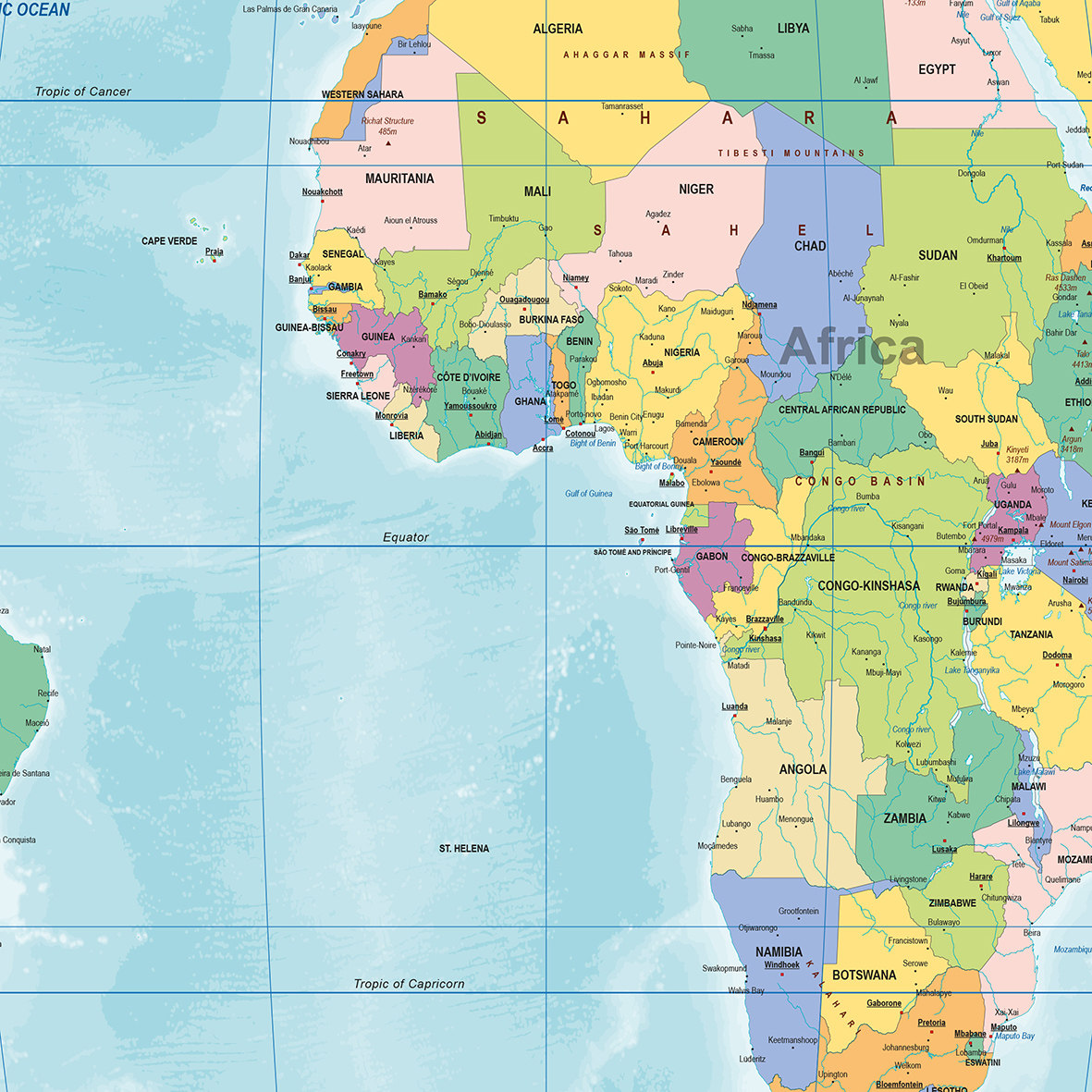 Political edition: a close-up of Africa and the Middle East, English supplier artwork